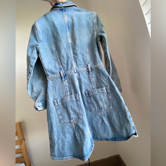 ZARA Denim Midi Shirt Dress Short lapel collar V-neck long sleeves Size XS NWT - Picture 8 of 16